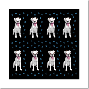 White Boxer dog cute pattern Posters and Art